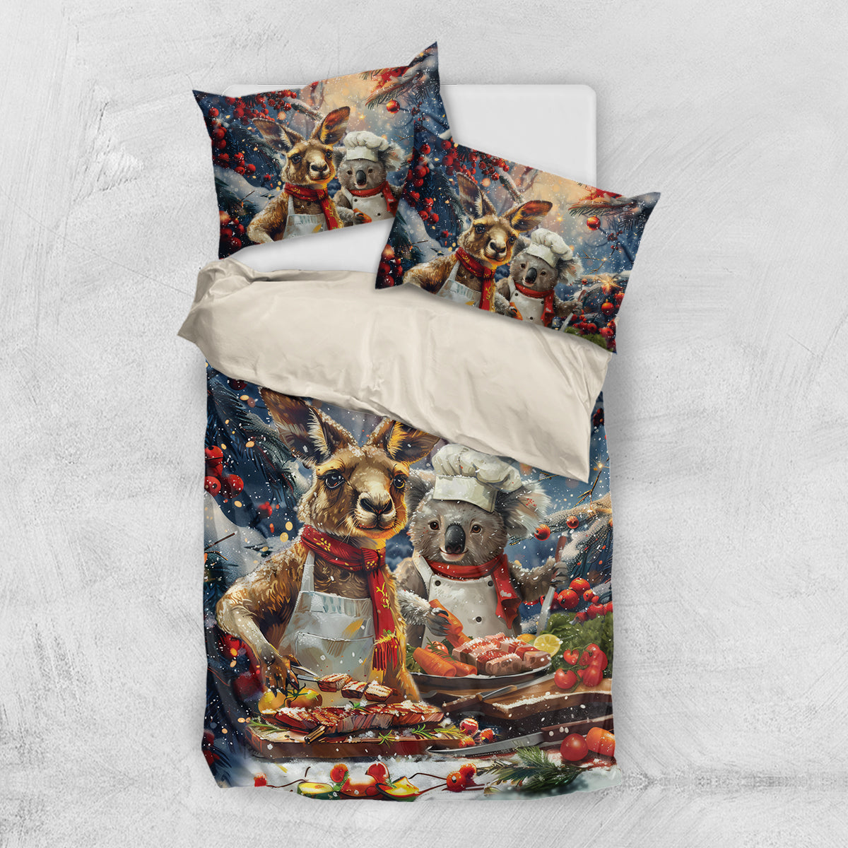 Aussie Christmas Kangaroo and Koala Bedding Set - Vibe Hoodie Shop