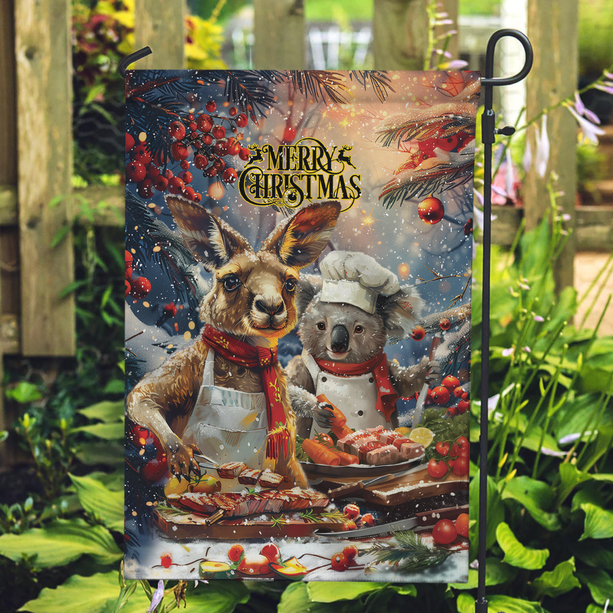 Aussie Christmas Kangaroo and Koala Garden Flag - Vibe Hoodie Shop