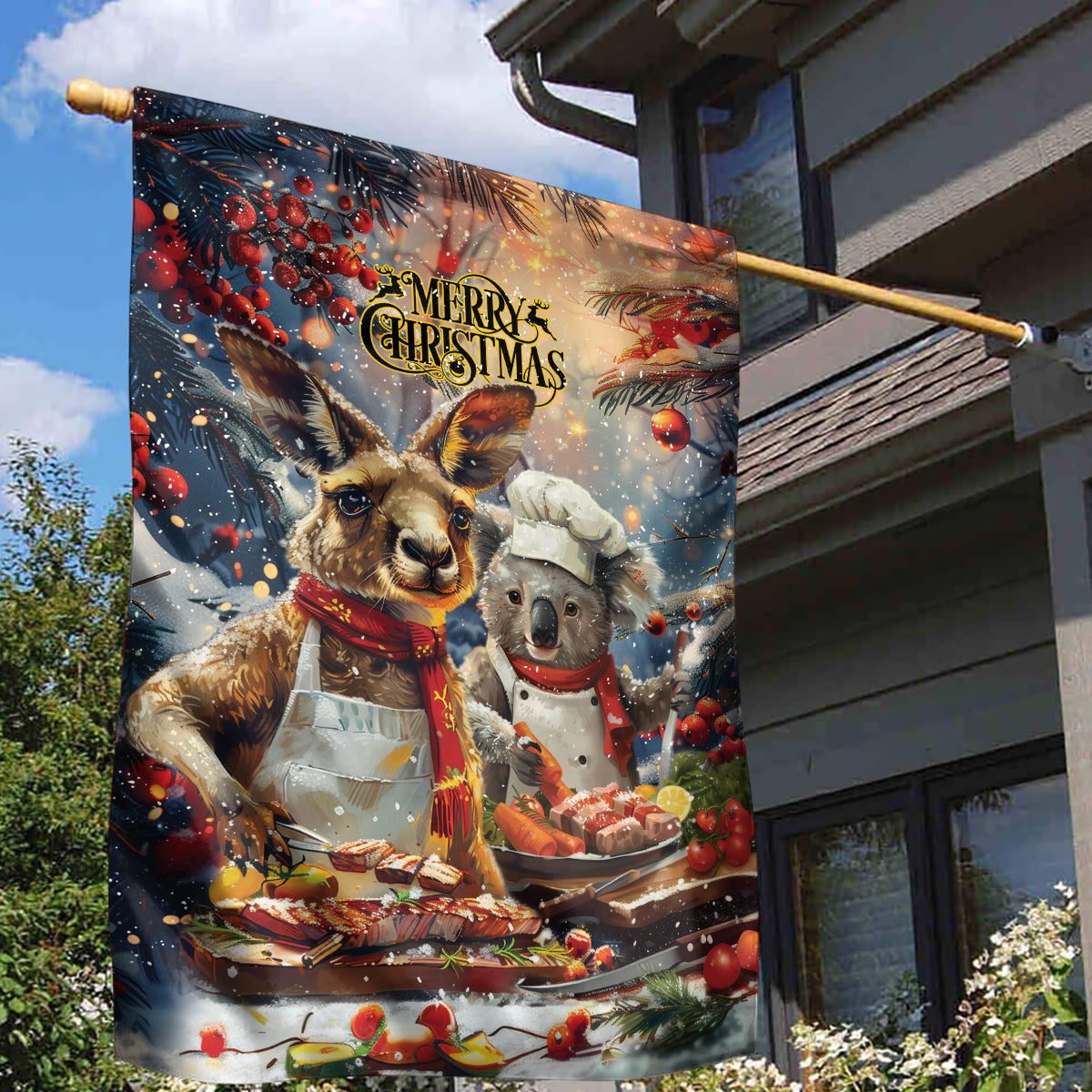 Aussie Christmas Kangaroo and Koala Garden Flag - Vibe Hoodie Shop