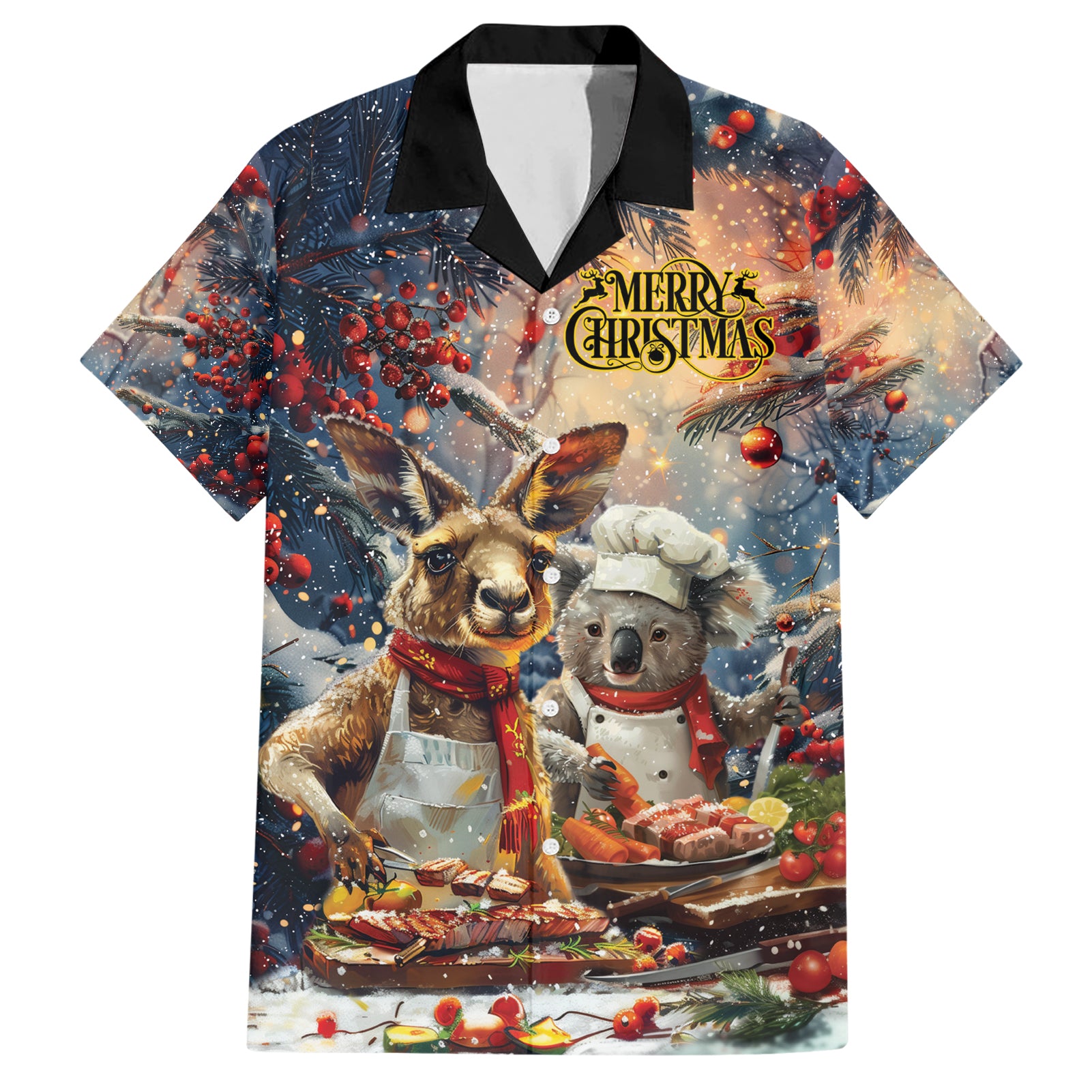 Personalised Aussie Christmas Kangaroo and Koala Hawaiian Shirt - Vibe Hoodie Shop