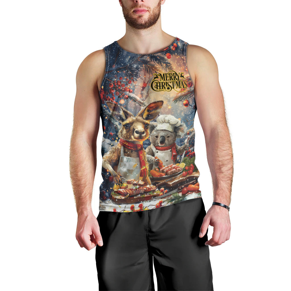Personalised Aussie Christmas Kangaroo and Koala Men Tank Top - Vibe Hoodie Shop