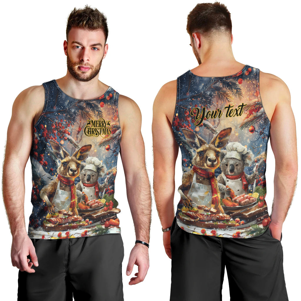 Personalised Aussie Christmas Kangaroo and Koala Men Tank Top - Vibe Hoodie Shop