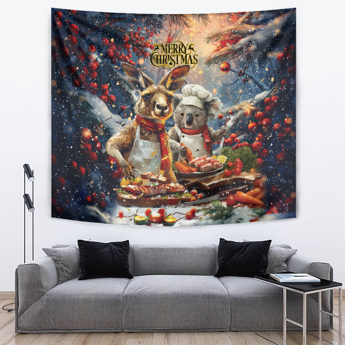 Aussie Christmas Kangaroo and Koala Tapestry - Vibe Hoodie Shop