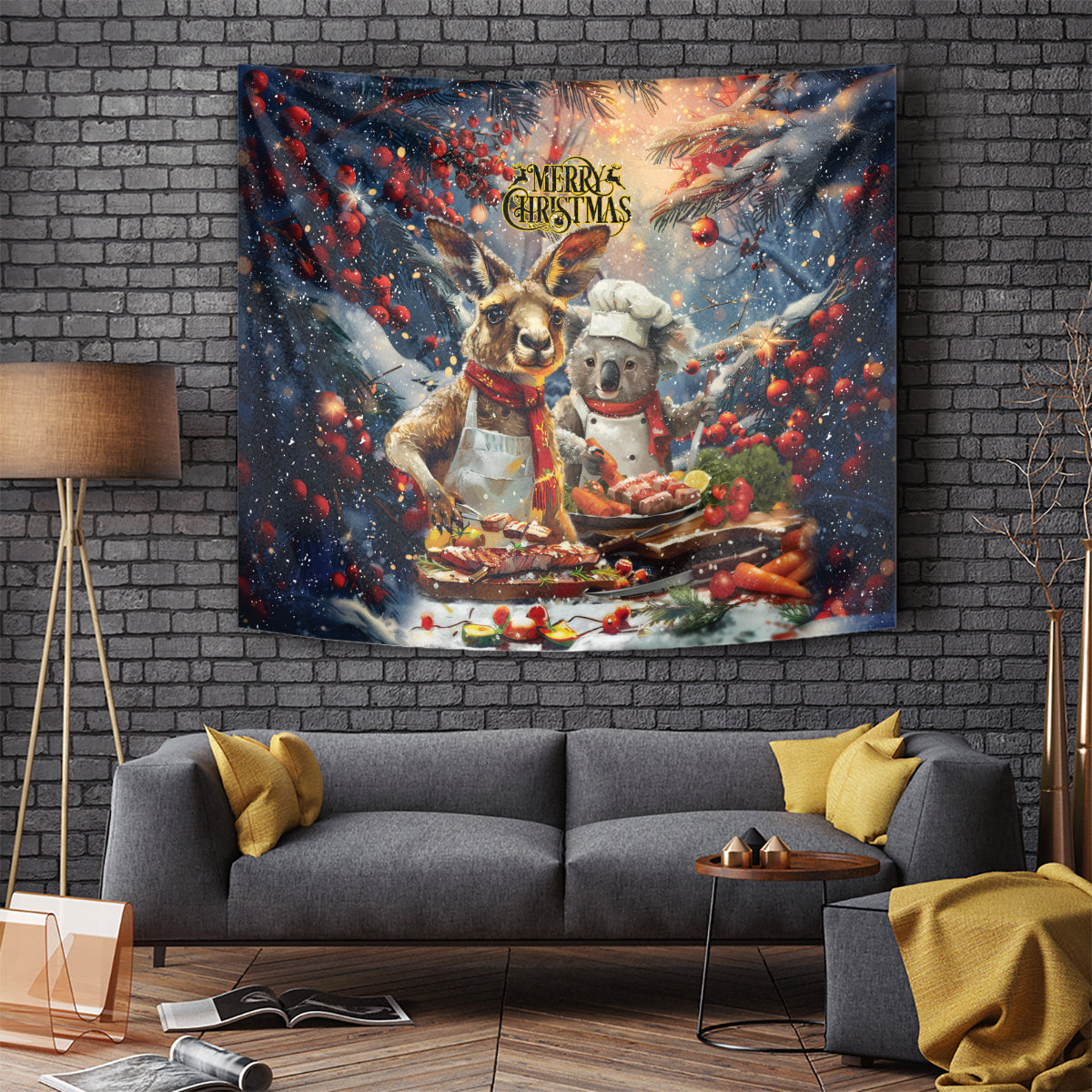 Aussie Christmas Kangaroo and Koala Tapestry - Vibe Hoodie Shop