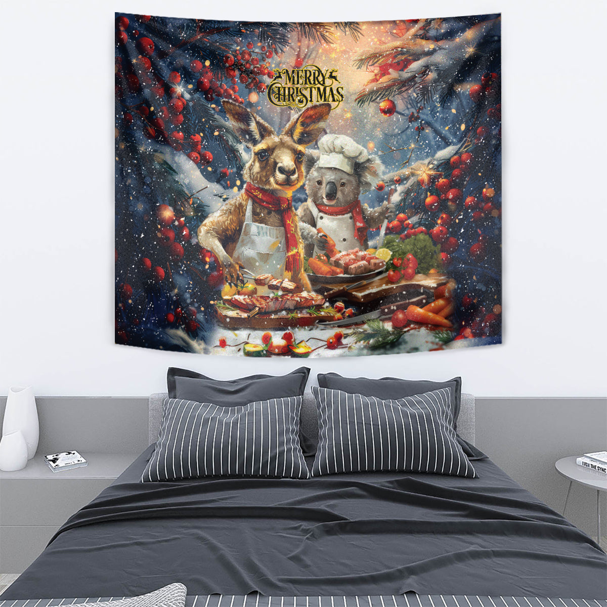 Aussie Christmas Kangaroo and Koala Tapestry - Vibe Hoodie Shop