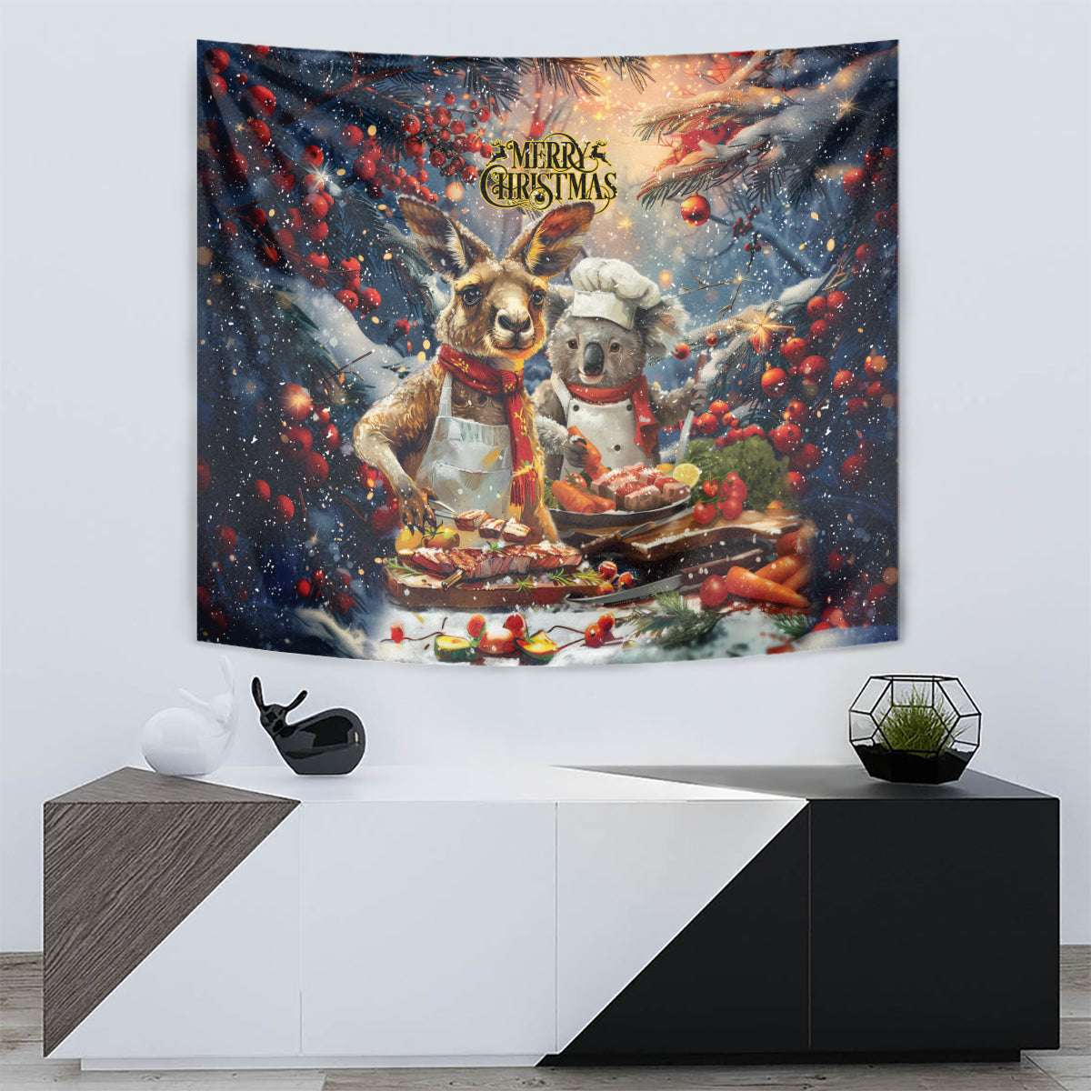 Aussie Christmas Kangaroo and Koala Tapestry - Vibe Hoodie Shop