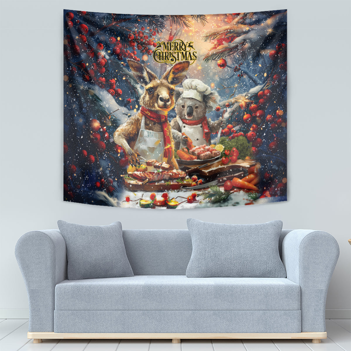 Aussie Christmas Kangaroo and Koala Tapestry - Vibe Hoodie Shop