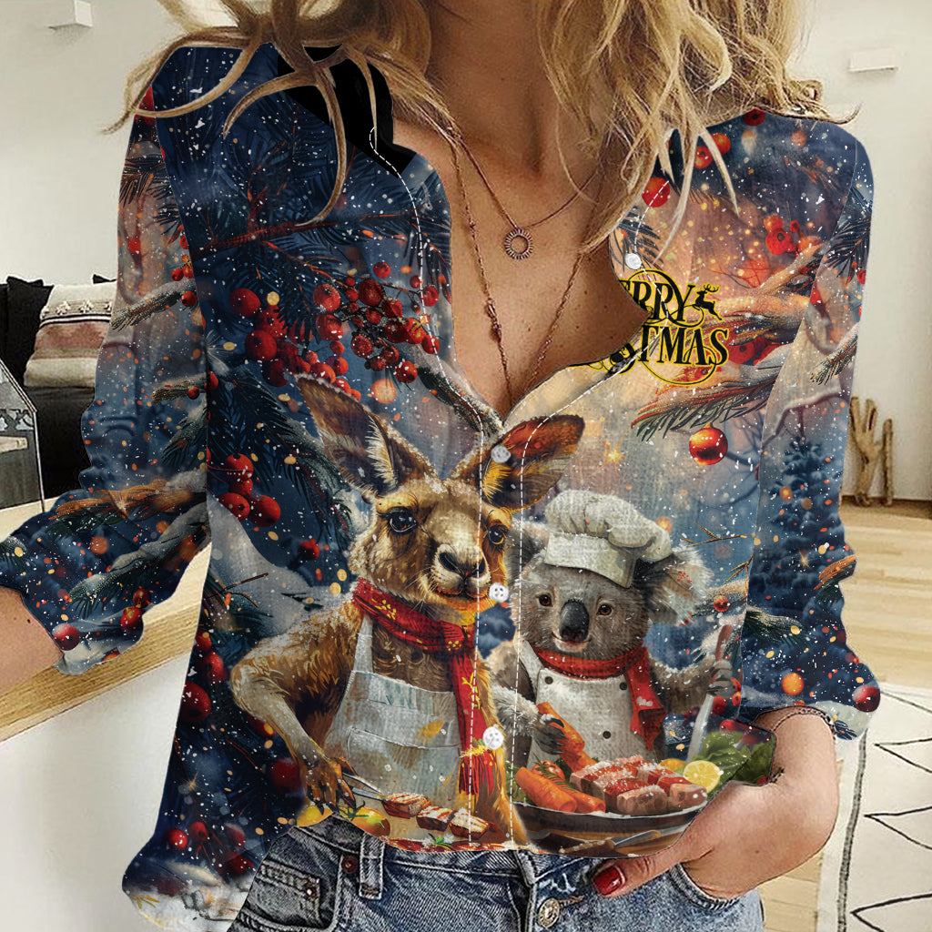 Personalised Aussie Christmas Kangaroo and Koala Women Casual Shirt - Vibe Hoodie Shop