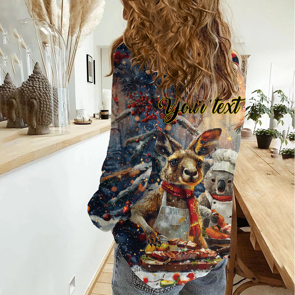 Personalised Aussie Christmas Kangaroo and Koala Women Casual Shirt - Vibe Hoodie Shop