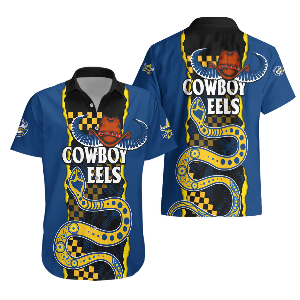 NRL Combine Cowboys and Parra Eels Hawaiian Shirt Sporty Style - Vibe Hoodie Shop