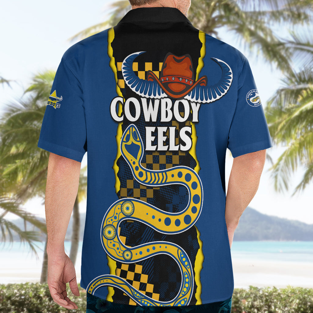 NRL Combine Cowboys and Parra Eels Hawaiian Shirt Sporty Style - Vibe Hoodie Shop