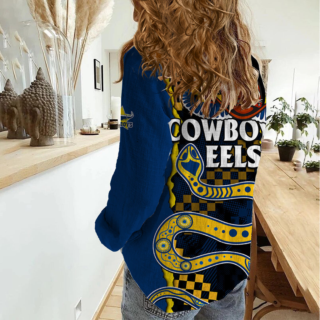 NRL Combine Cowboys and Parra Eels Women Casual Shirt Sporty Style - Vibe Hoodie Shop