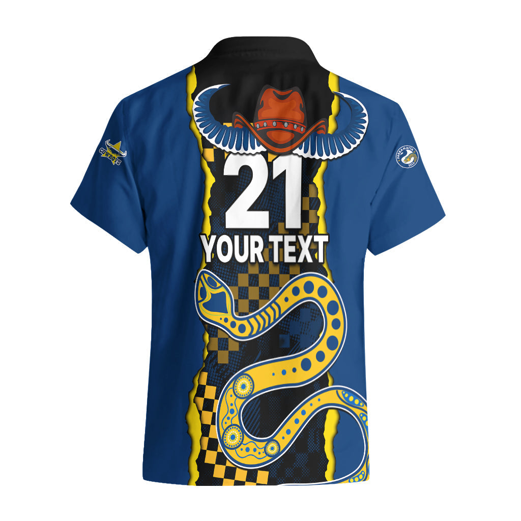 (Custom Text And Number) NRL Combine Cowboys and Parra Eels Hawaiian Shirt Sporty Style - Vibe Hoodie Shop