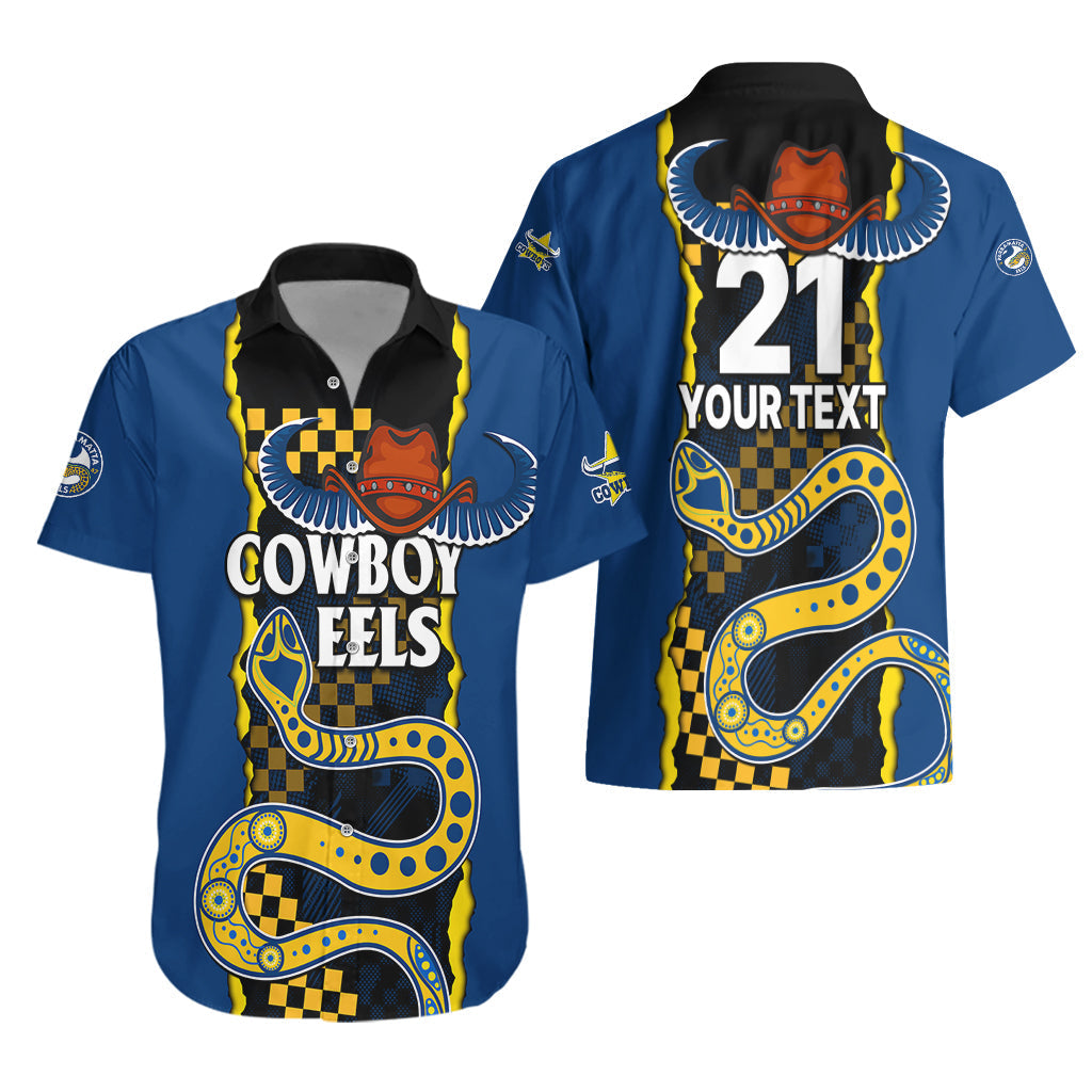 (Custom Text And Number) NRL Combine Cowboys and Parra Eels Hawaiian Shirt Sporty Style - Vibe Hoodie Shop