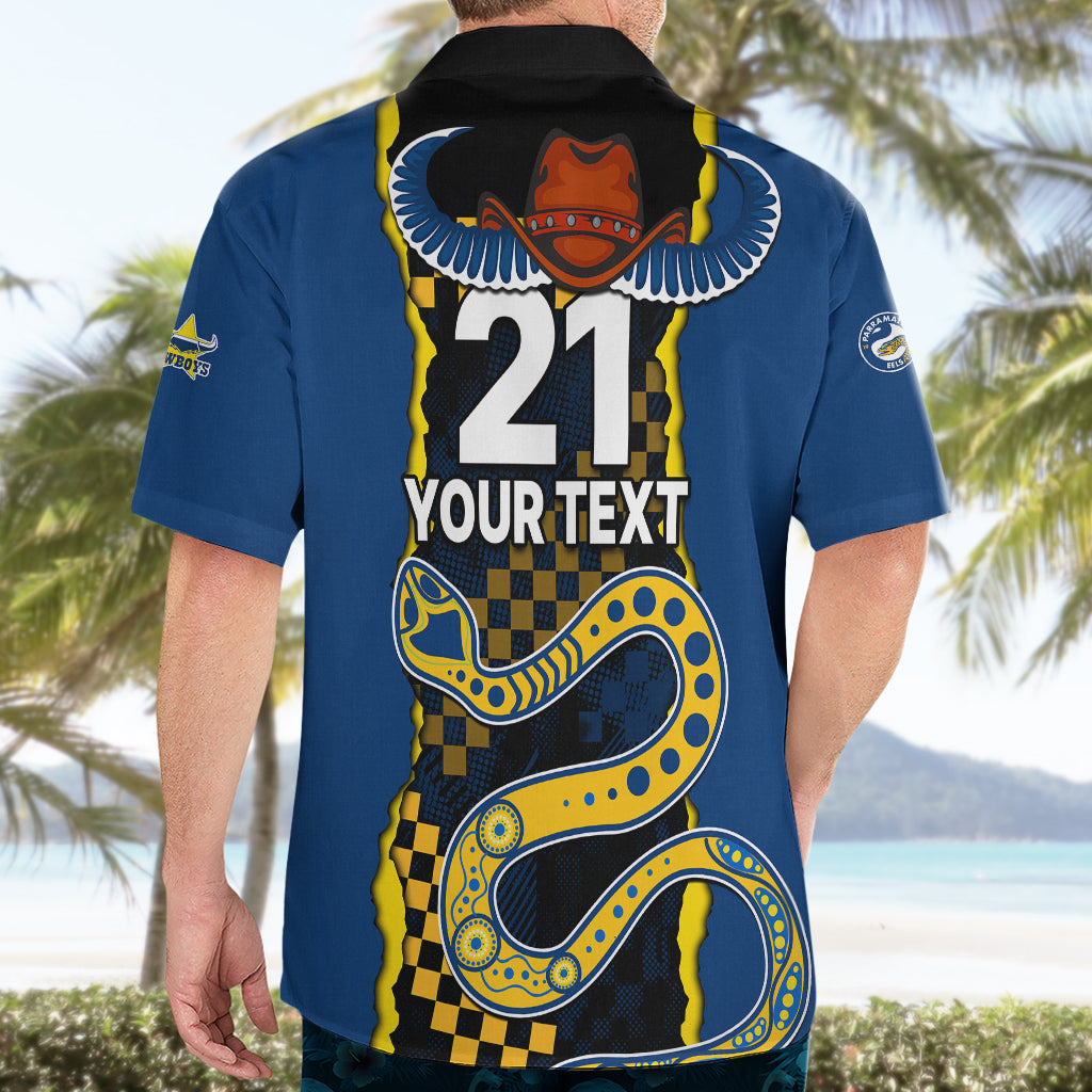 (Custom Text And Number) NRL Combine Cowboys and Parra Eels Hawaiian Shirt Sporty Style - Vibe Hoodie Shop