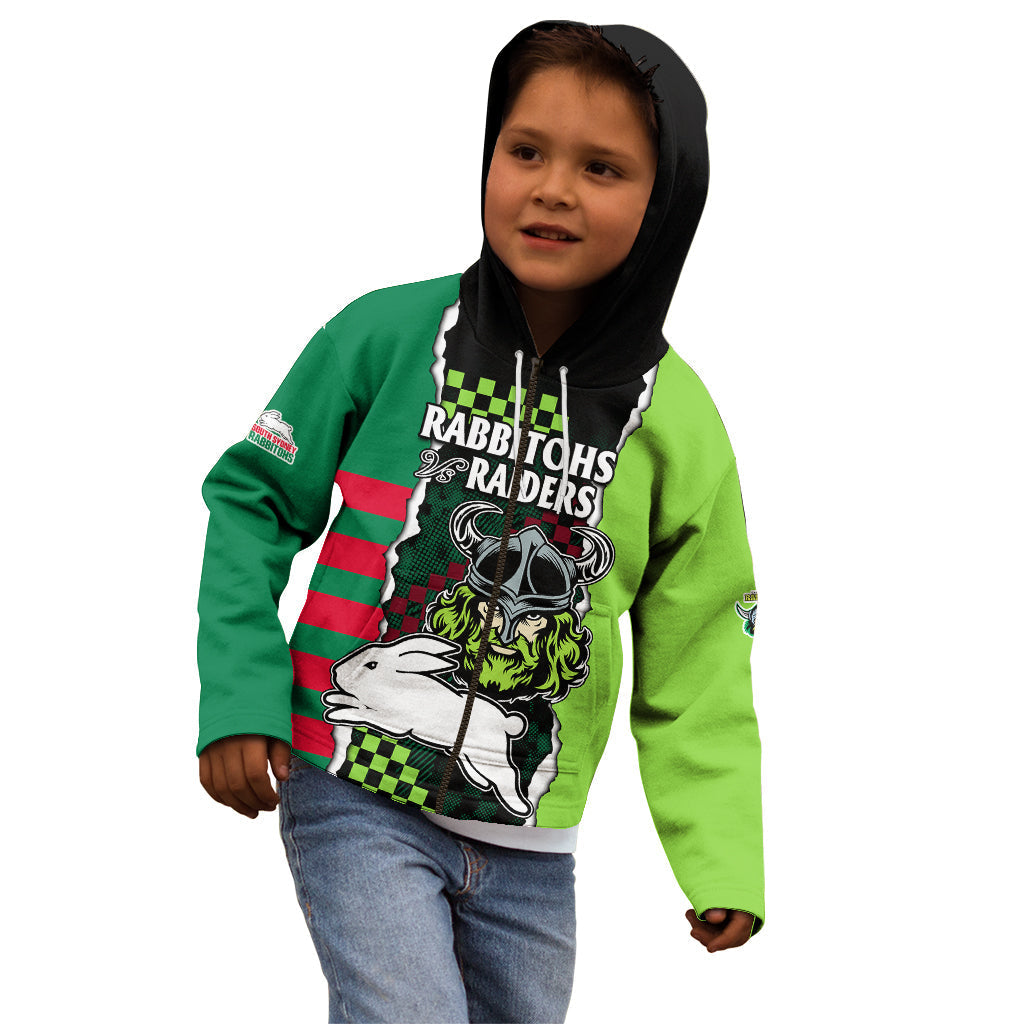 NRL Combine Rabbitohs and Raiders Kid Hoodie Sporty Style - Vibe Hoodie Shop