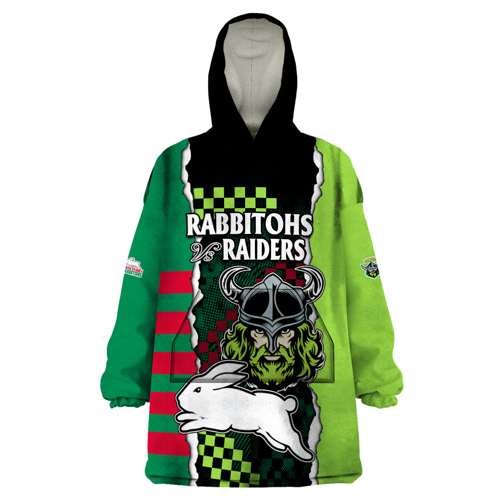 NRL Combine Rabbitohs and Raiders Wearable Blanket Hoodie Sporty Style - Vibe Hoodie Shop