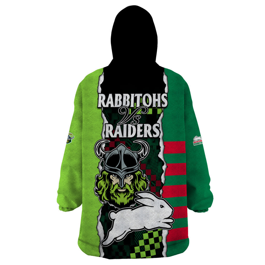 NRL Combine Rabbitohs and Raiders Wearable Blanket Hoodie Sporty Style - Vibe Hoodie Shop