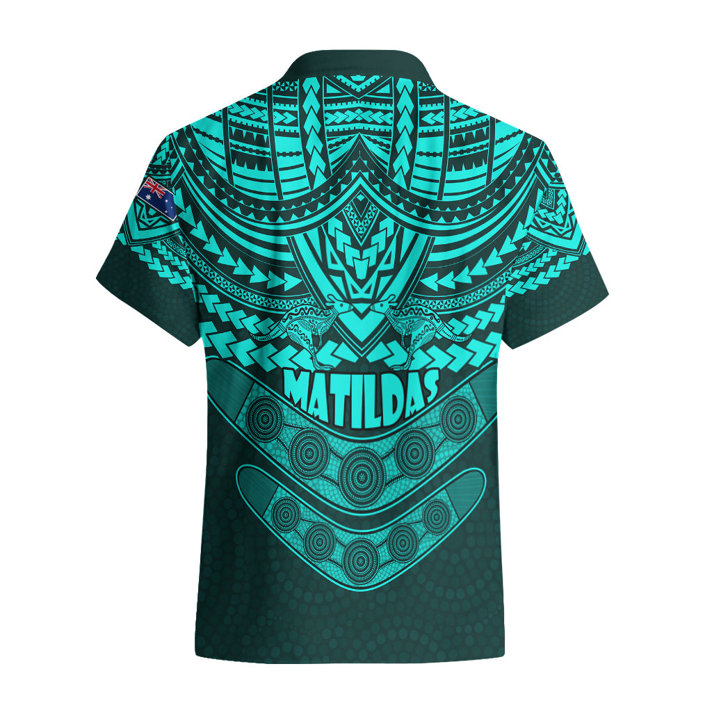Matildas Soccer Hawaiian Shirt Polynesian and Aboriginal Turquoise Vibe - Vibe Hoodie Shop
