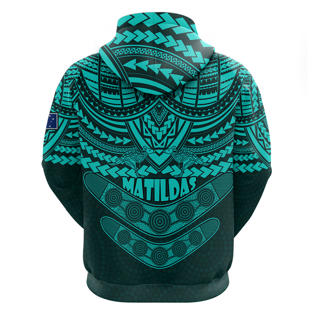Matildas Soccer Hoodie Polynesian and Aboriginal Turquoise Vibe LT9 - Vibe Hoodie Shop