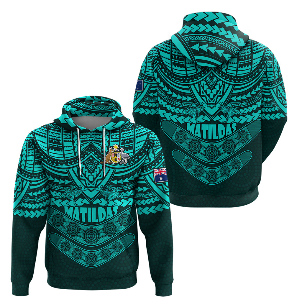 Matildas Soccer Hoodie Polynesian and Aboriginal Turquoise Vibe LT9 - Vibe Hoodie Shop