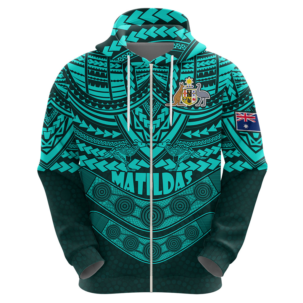 Matildas Soccer Hoodie Polynesian and Aboriginal Turquoise Vibe LT9 - Vibe Hoodie Shop