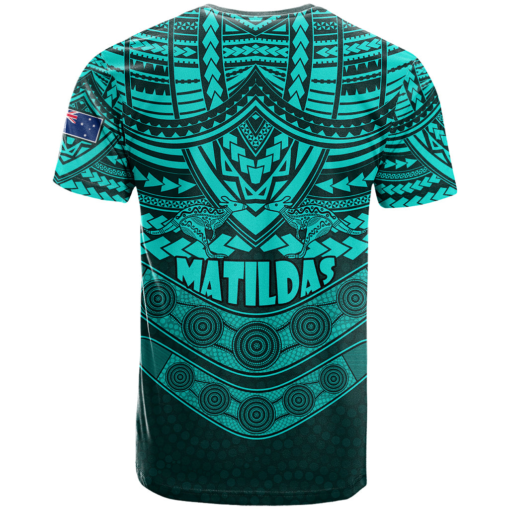 Matildas Soccer T Shirt Polynesian and Aboriginal Turquoise Vibe LT9 - Vibe Hoodie Shop