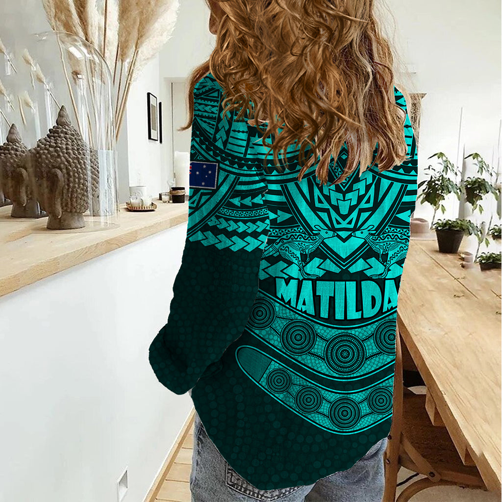 Matildas Soccer Women Casual Shirt Polynesian and Aboriginal Turquoise Vibe - Vibe Hoodie Shop