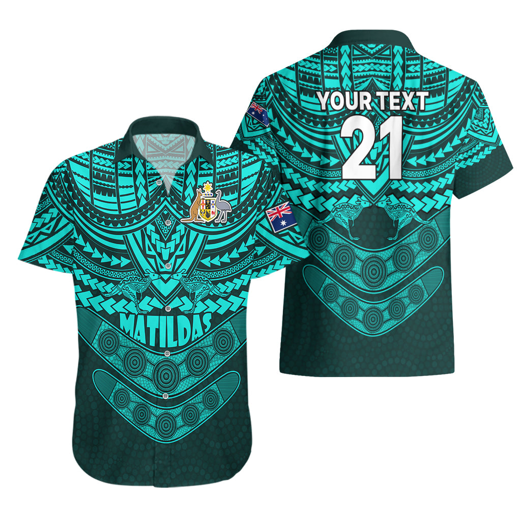 Custom Matildas Soccer Hawaiian Shirt Polynesian and Aboriginal Turquoise Vibe - Vibe Hoodie Shop