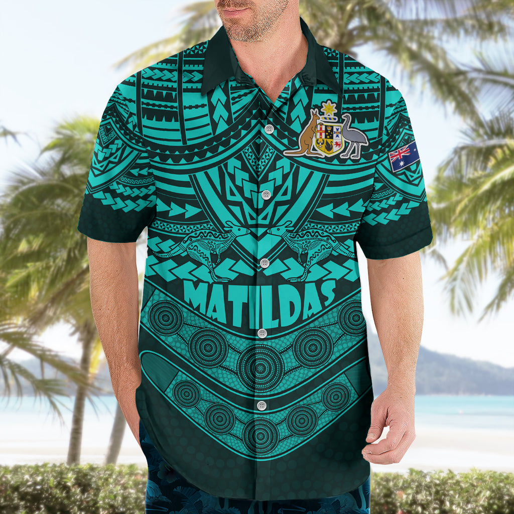 Custom Matildas Soccer Hawaiian Shirt Polynesian and Aboriginal Turquoise Vibe - Vibe Hoodie Shop