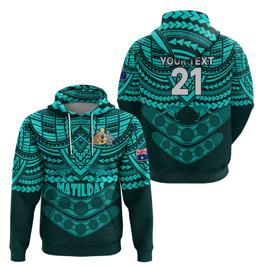 Custom Matildas Soccer Hoodie Polynesian and Aboriginal Turquoise Vibe LT9 - Vibe Hoodie Shop