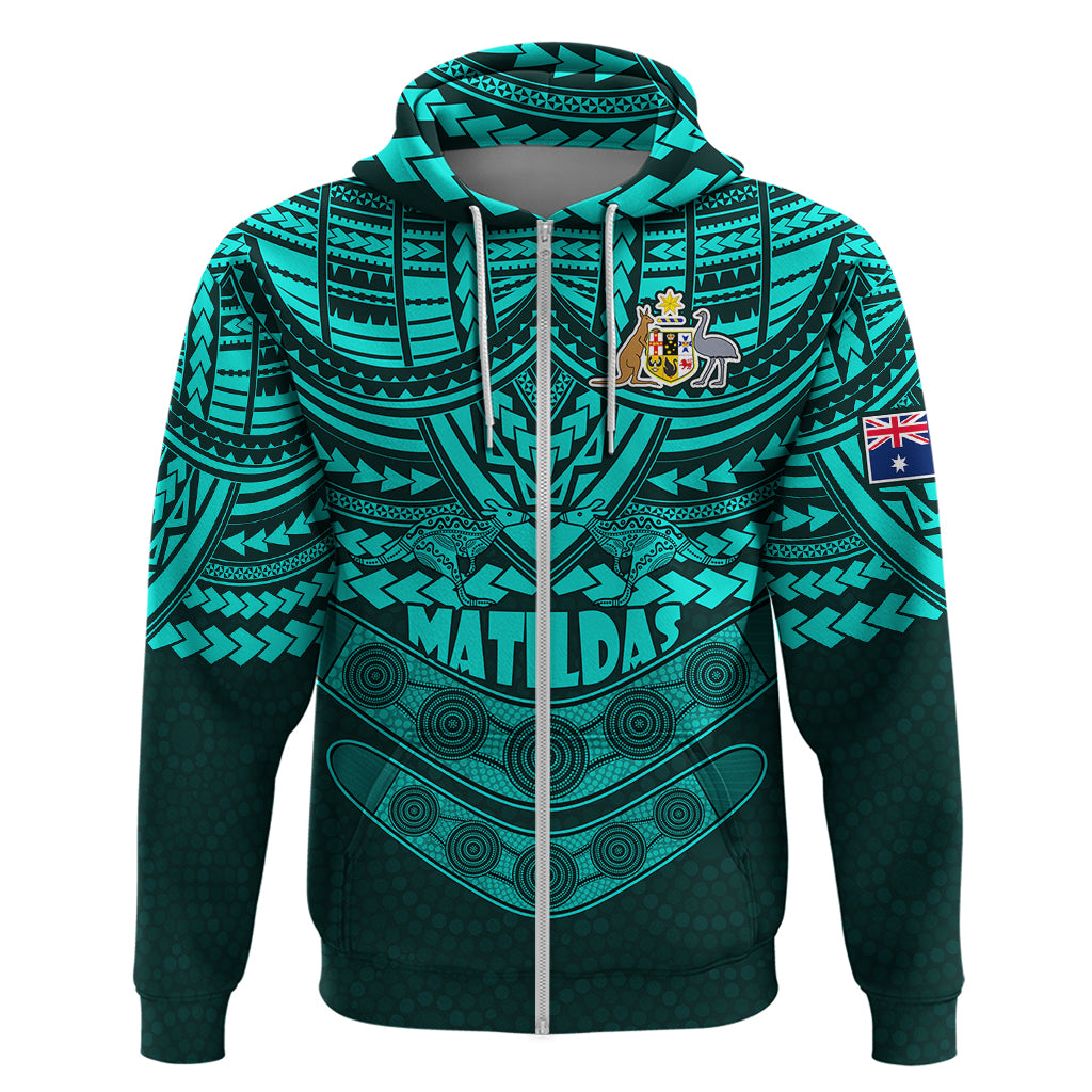 Custom Matildas Soccer Hoodie Polynesian and Aboriginal Turquoise Vibe LT9 - Vibe Hoodie Shop