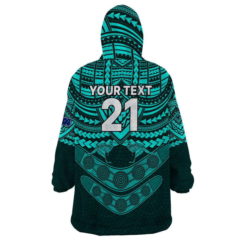 Custom Matildas Soccer Wearable Blanket Hoodie Polynesian and Aboriginal Turquoise Vibe - Vibe Hoodie Shop