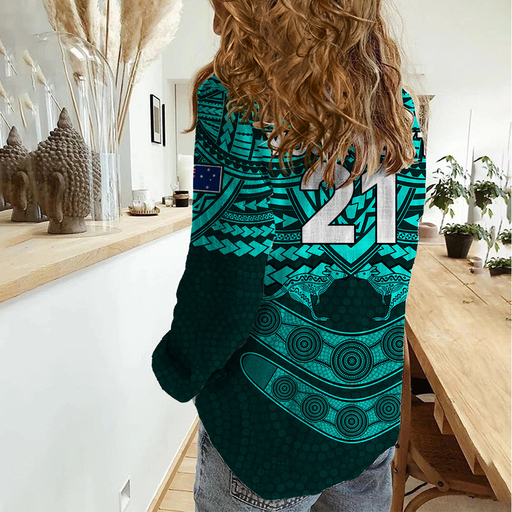 Custom Matildas Soccer Women Casual Shirt Polynesian and Aboriginal Turquoise Vibe - Vibe Hoodie Shop