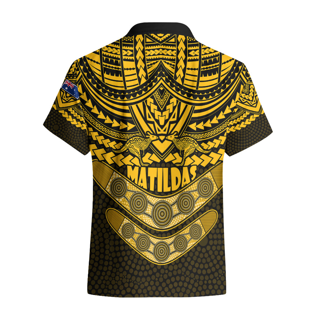 Matildas Soccer Hawaiian Shirt Polynesian and Aboriginal Gold Vibe - Vibe Hoodie Shop