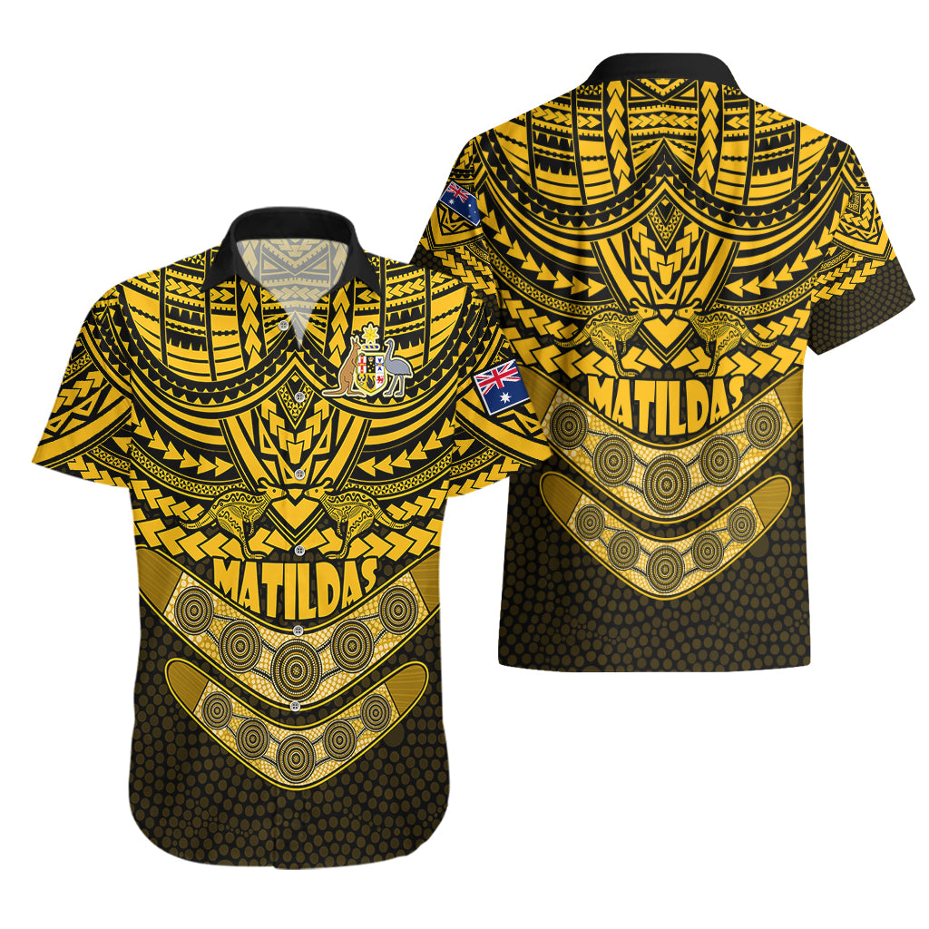 Matildas Soccer Hawaiian Shirt Polynesian and Aboriginal Gold Vibe - Vibe Hoodie Shop