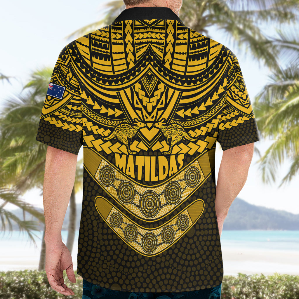 Matildas Soccer Hawaiian Shirt Polynesian and Aboriginal Gold Vibe - Vibe Hoodie Shop