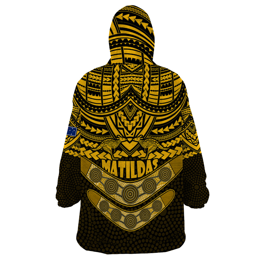 Matildas Soccer Wearable Blanket Hoodie Polynesian and Aboriginal Gold Vibe - Vibe Hoodie Shop