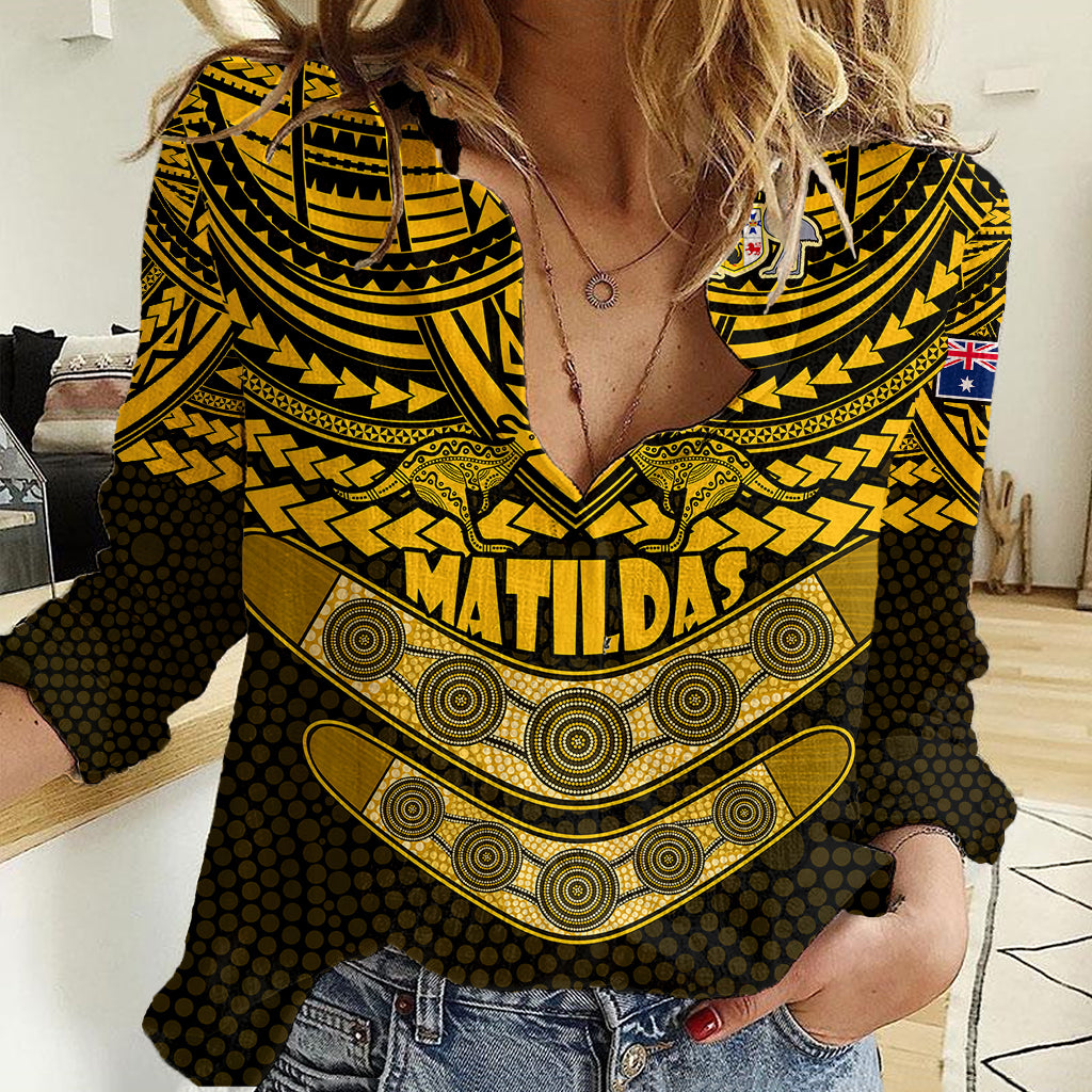Matildas Soccer Women Casual Shirt Polynesian and Aboriginal Gold Vibe - Vibe Hoodie Shop