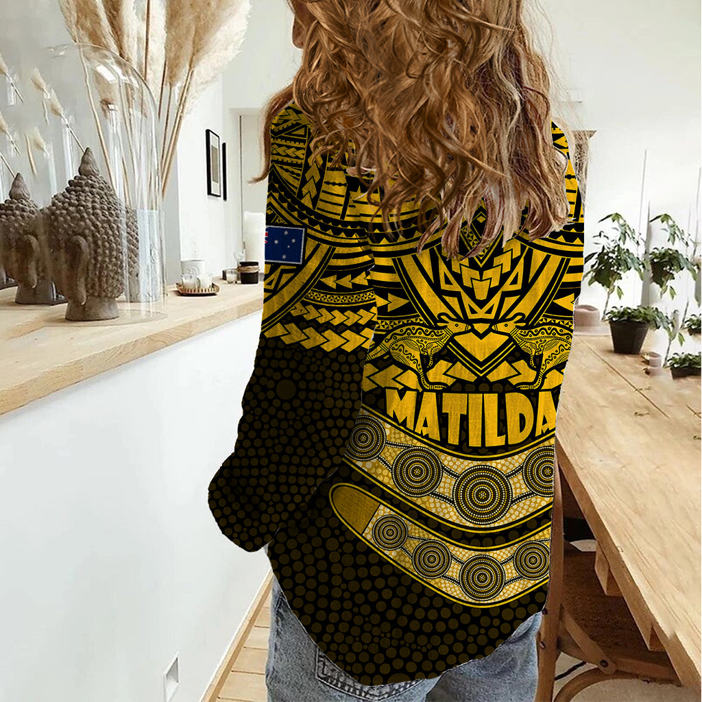 Matildas Soccer Women Casual Shirt Polynesian and Aboriginal Gold Vibe - Vibe Hoodie Shop