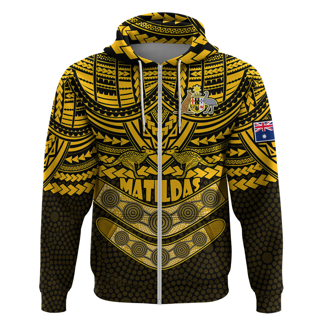 Custom Matildas Soccer Hoodie Polynesian and Aboriginal Gold Vibe LT9 - Vibe Hoodie Shop