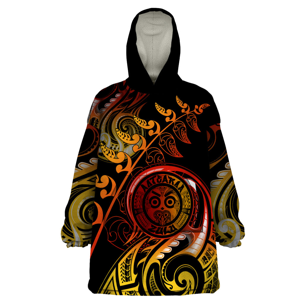 New Zealand Wearable Blanket Hoodie Aotearoa Wisdom Face Maori Fern Tattoo Arty - Vibe Hoodie Shop