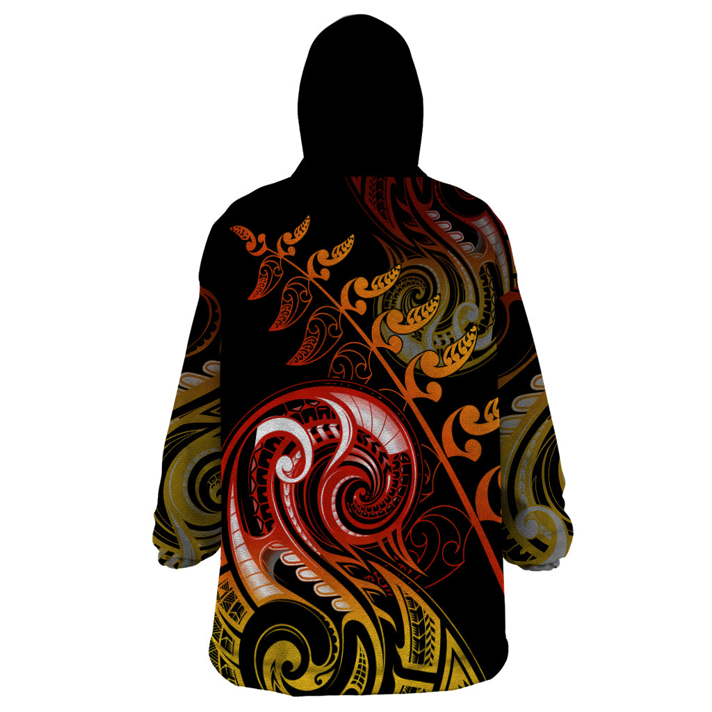 New Zealand Wearable Blanket Hoodie Aotearoa Wisdom Face Maori Fern Tattoo Arty - Vibe Hoodie Shop