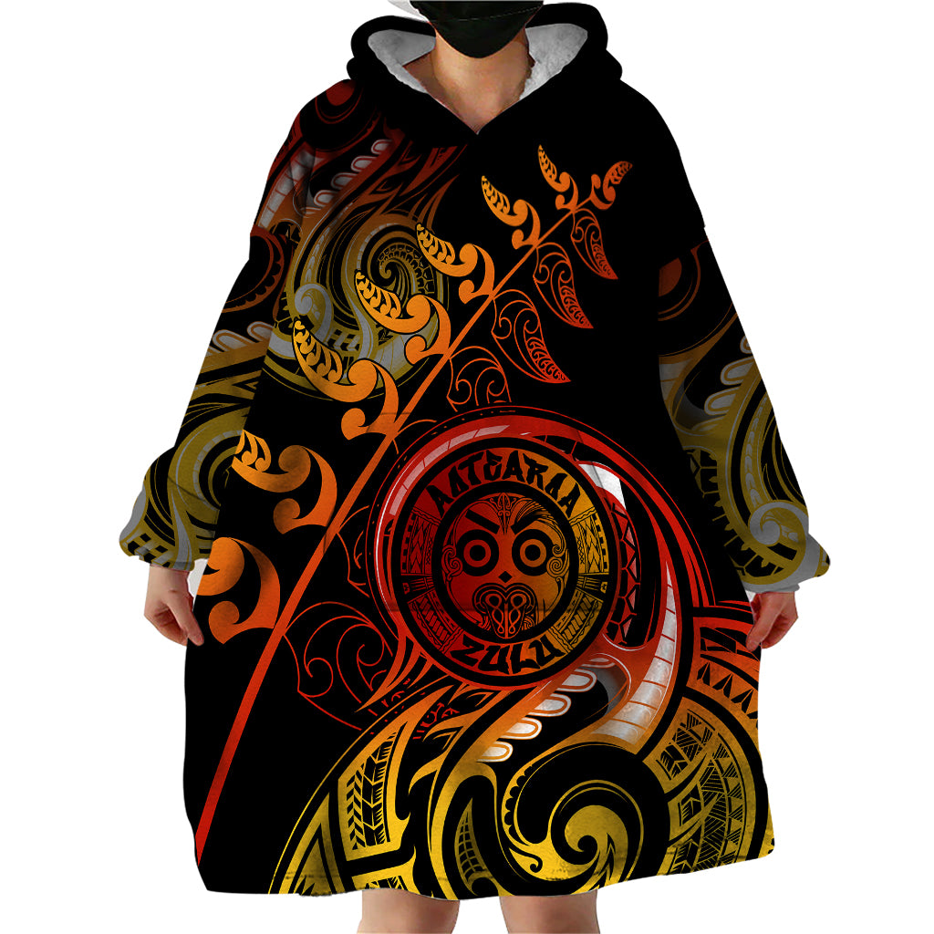 New Zealand Wearable Blanket Hoodie Aotearoa Wisdom Face Maori Fern Tattoo Arty - Vibe Hoodie Shop