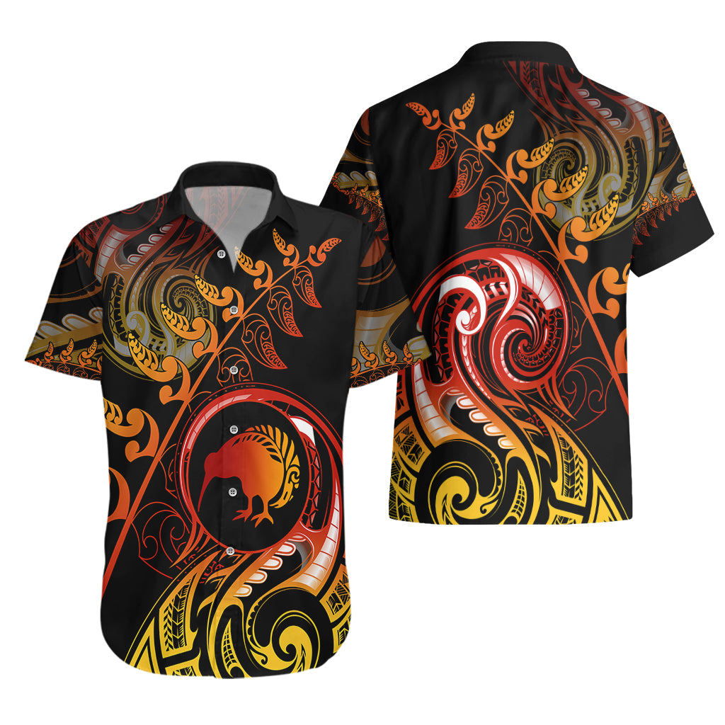 New Zealand Hawaiian Shirt Aotearoa Kiwi Bird Maori Fern Tattoo Arty - Vibe Hoodie Shop