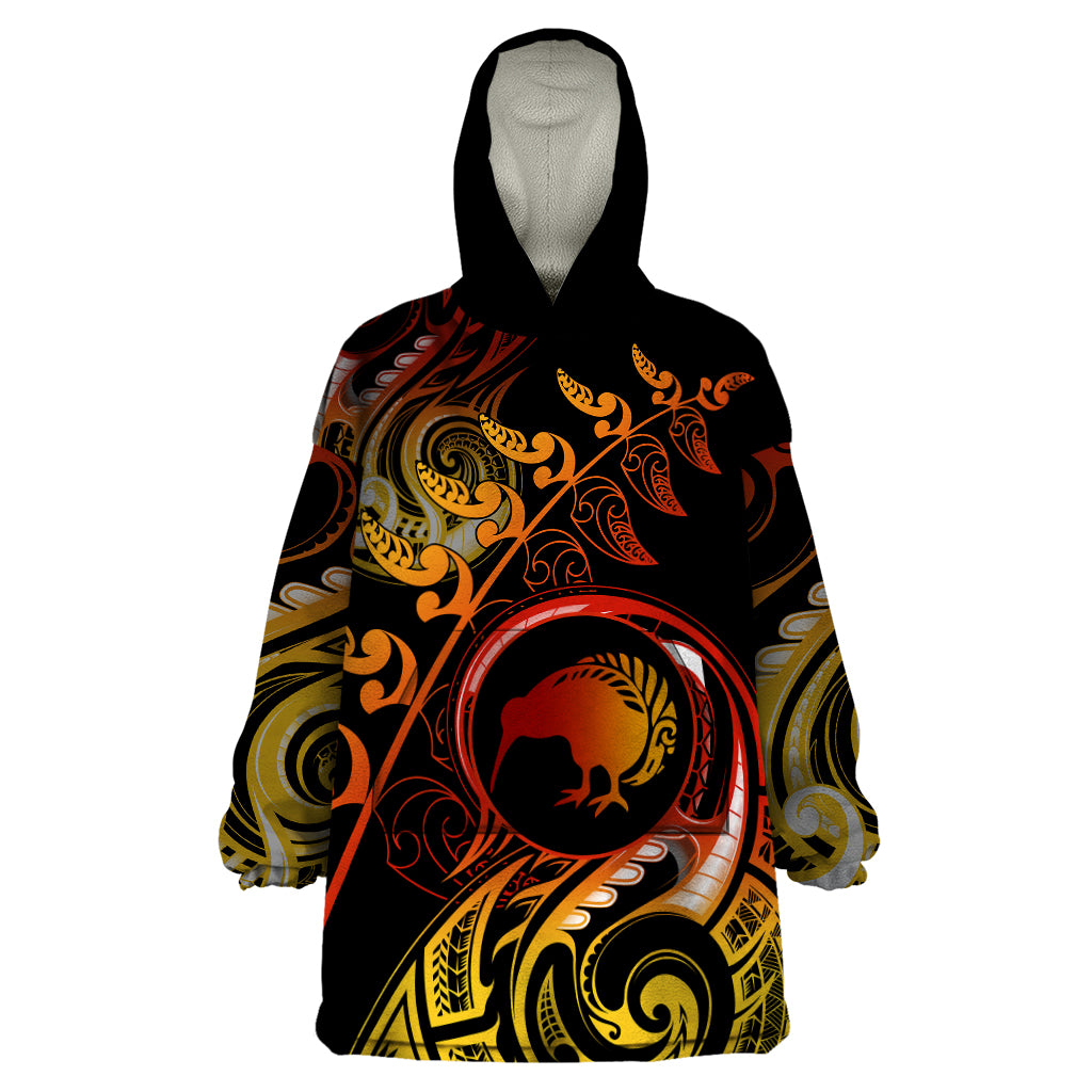 New Zealand Wearable Blanket Hoodie Aotearoa Kiwi Bird Maori Fern Tattoo Arty - Vibe Hoodie Shop