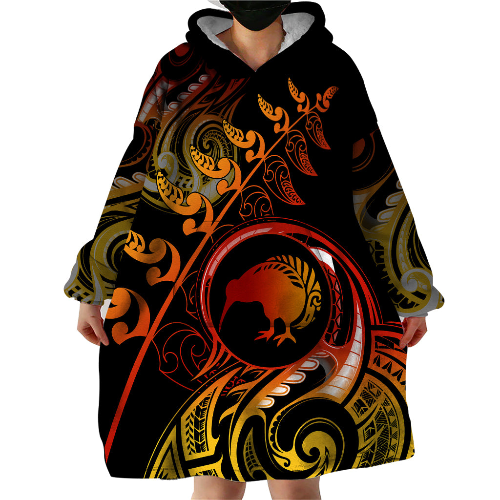 New Zealand Wearable Blanket Hoodie Aotearoa Kiwi Bird Maori Fern Tattoo Arty - Vibe Hoodie Shop