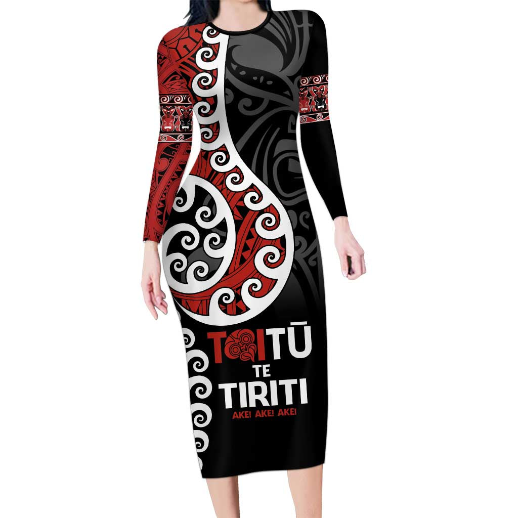 Honour The Treaty New Zealand Family Matching Long Sleeve Bodycon Dress and Hawaiian Shirt Toitu Te Tiriti Ake!Ake!Ake!