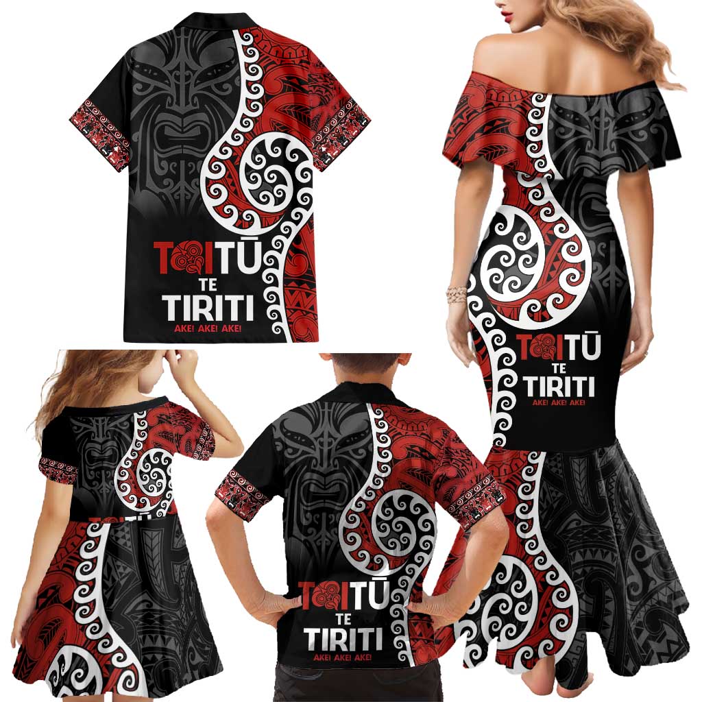 Honour The Treaty New Zealand Family Matching Mermaid Dress and Hawaiian Shirt Toitu Te Tiriti Ake!Ake!Ake!