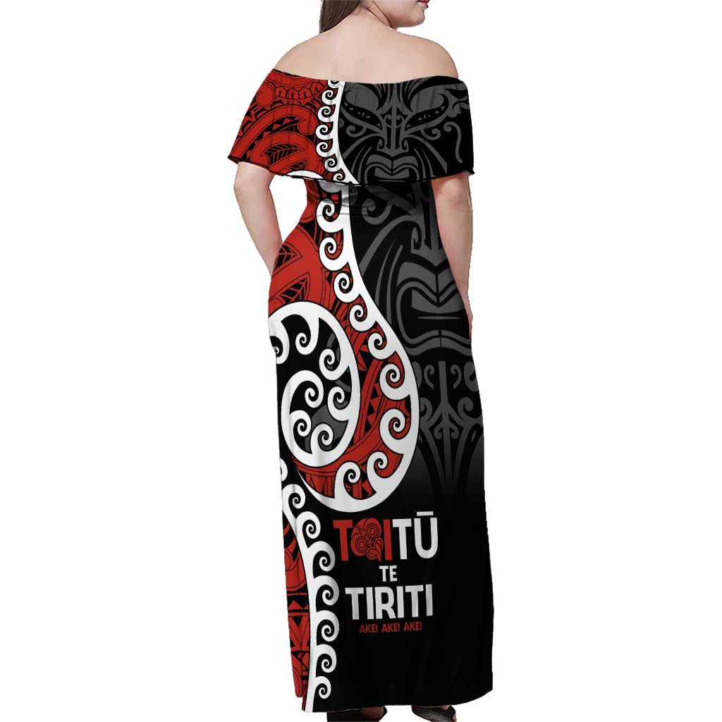 Honour The Treaty New Zealand Family Matching Off Shoulder Maxi Dress and Hawaiian Shirt Toitu Te Tiriti Ake!Ake!Ake!